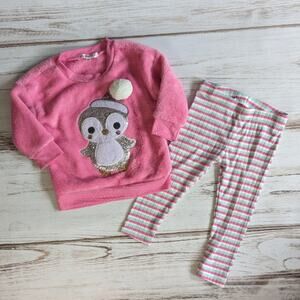 Nannette Baby Pink Fuzzy Sequin Penguin Outfit sz 18M